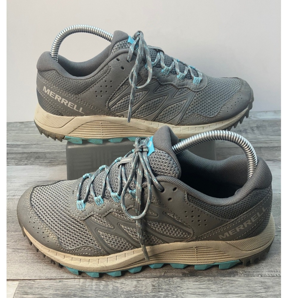 Merrell Alverstone Womens 8 Grey Turquoise Trail Running Hiking Shoes J066894